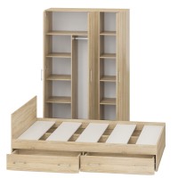 Спальня Стандарт 1-1400Я, цвет дуб сонома, ШхГхВ 143,5х203,5х70 + 135х52х200 см., сп.м. 1400х2000 мм., без матраса, основание есть