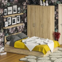 Спальня Стандарт 1-1400Я, цвет дуб сонома, ШхГхВ 143,5х203,5х70 + 135х52х200 см., сп.м. 1400х2000 мм., без матраса, основание есть