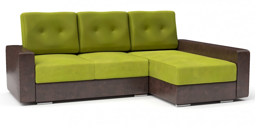 Диван угловой Амстердам стиль 2 еврокнижка салатовый велюр+коричневая экокожа