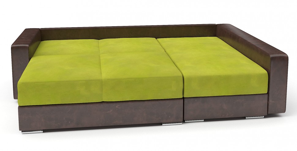 Диван угловой Амстердам стиль 2 еврокнижка салатовый велюр+коричневая экокожа