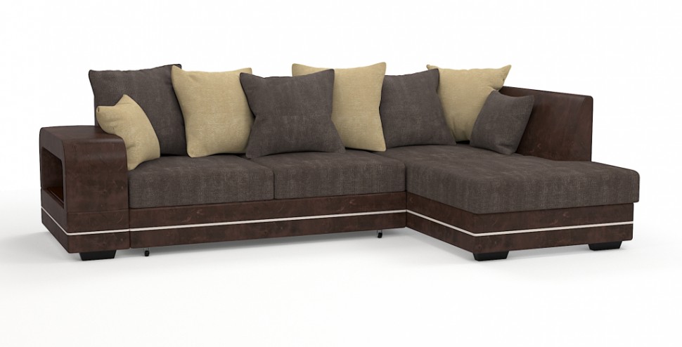 Диван угловой Дубай Люкс экокожа коричневый + велюр коричневый/бежевый
