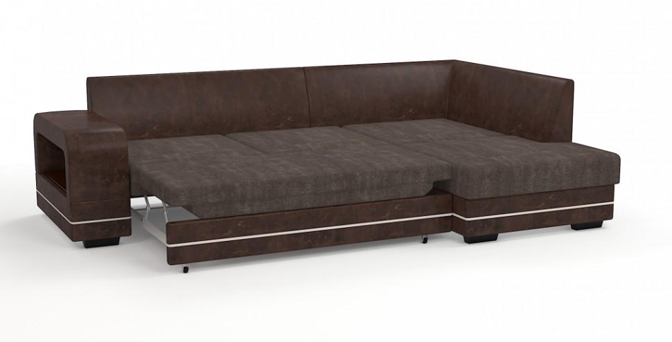 Диван угловой Дубай Люкс экокожа коричневый + велюр коричневый/бежевый