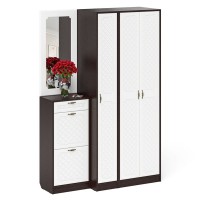 Прихожая П-6 Компоновка № 49, цвет венге/фасады МДФ белое дерево фрезеровка ромб, ШхГхВ 140х50х210 см., универсальная сборка