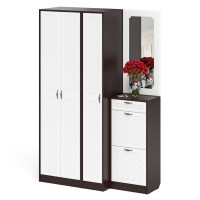 Прихожая П-6 Компоновка № 49, цвет венге/фасады МДФ белое дерево фрезеровка ромб, ШхГхВ 140х50х210 см., универсальная сборка