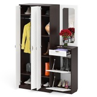 Прихожая П-6 Компоновка № 49, цвет венге/фасады МДФ белое дерево фрезеровка ромб, ШхГхВ 140х50х210 см., универсальная сборка