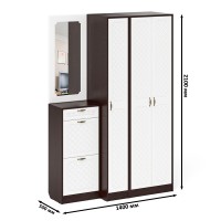 Прихожая П-6 Компоновка № 49, цвет венге/фасады МДФ белое дерево фрезеровка ромб, ШхГхВ 140х50х210 см., универсальная сборка