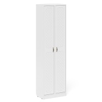 Прихожая П-6 Пенал + Пенал, цвет белая шагрень/фасады МДФ белое дерево фрезеровка ромб, ШхГхВ 60х35х210 см., универсальная сборка