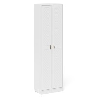 Прихожая П-6 Пенал + Пенал, цвет белая шагрень/фасады МДФ белое дерево фрезеровка ромб, ШхГхВ 60х35х210 см., универсальная сборка