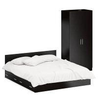 Кровать с ящиками 1800 + Шкаф 2-х створчатый Стандарт, цвет венге, ШхГхВ 183,5х203,5х70 + 90х52х200 см., сп.м. 1800х2000 мм., б/м, основание есть