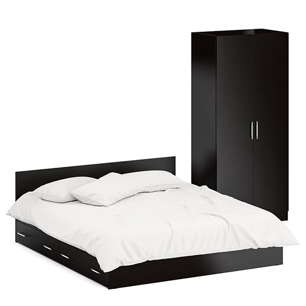 Кровать с ящиками 1800 + Шкаф 2-х створчатый Стандарт, цвет венге, ШхГхВ 183,5х203,5х70 + 90х52х200 см., сп.м. 1800х2000 мм., б/м, основание есть