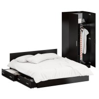 Кровать с ящиками 1800 + Шкаф 2-х створчатый Стандарт, цвет венге, ШхГхВ 183,5х203,5х70 + 90х52х200 см., сп.м. 1800х2000 мм., б/м, основание есть