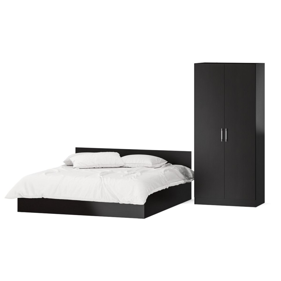 Кровать с ящиками 1800 + Шкаф 2-х створчатый Стандарт, цвет венге, ШхГхВ 183,5х203,5х70 + 90х52х200 см., сп.м. 1800х2000 мм., б/м, основание есть