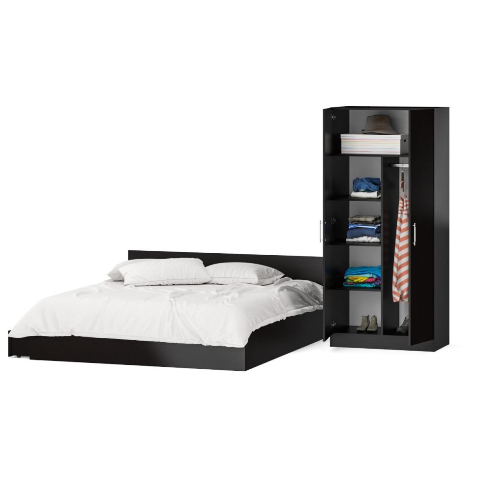 Кровать с ящиками 1800 + Шкаф 2-х створчатый Стандарт, цвет венге, ШхГхВ 183,5х203,5х70 + 90х52х200 см., сп.м. 1800х2000 мм., б/м, основание есть