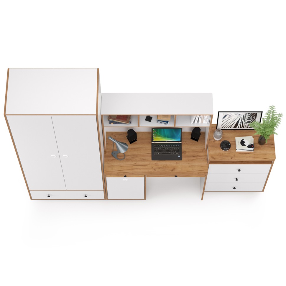 Вуди Компоновка № 51, цвет белый премиум/дуб крафт золотой, ШхГхВ 266х52,7х180,3 см., универсальная сборка