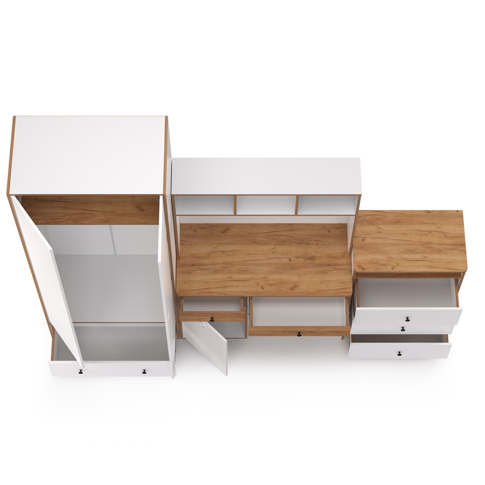 Вуди Компоновка № 51, цвет белый премиум/дуб крафт золотой, ШхГхВ 266х52,7х180,3 см., универсальная сборка