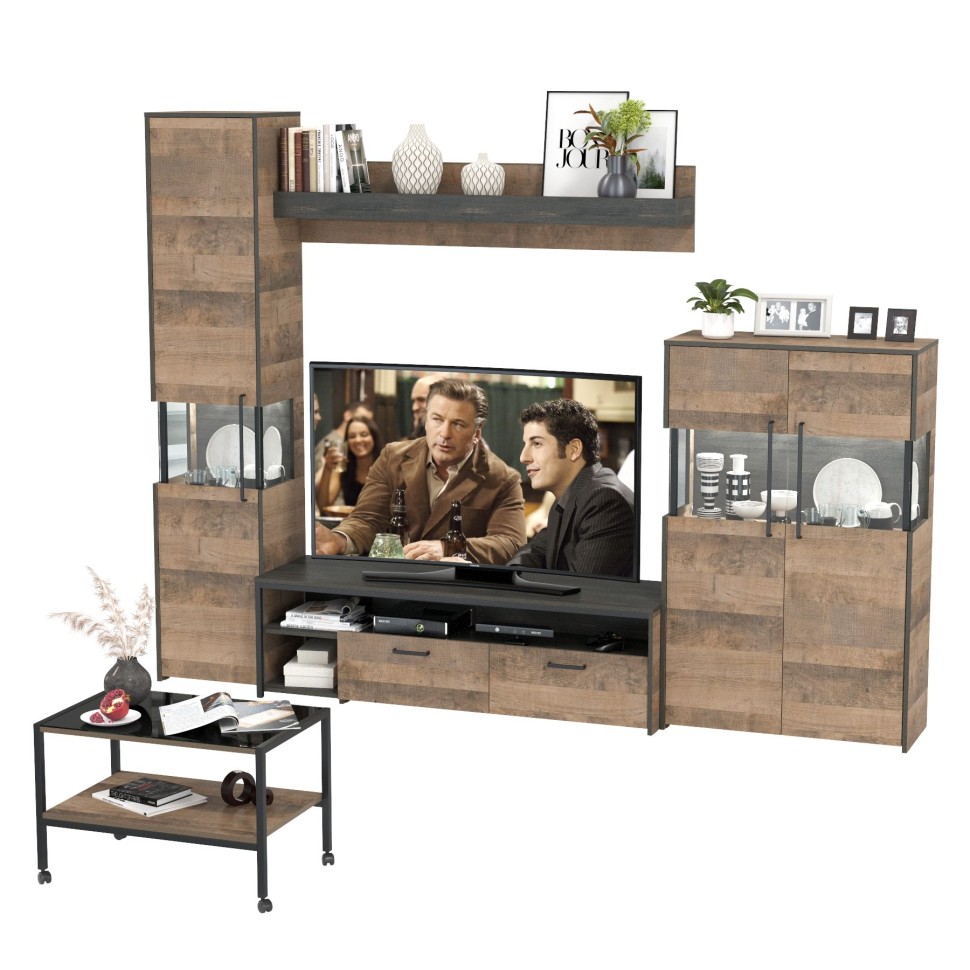 Трувор Гостиная 140, цвет дуб гранж песочный/интра, ШхГхВ 280,4х45,4х210 см. + 70х45х46 см., универсальная сборка