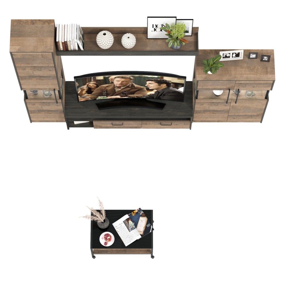 Трувор Гостиная 140, цвет дуб гранж песочный/интра, ШхГхВ 280,4х45,4х210 см. + 70х45х46 см., универсальная сборка