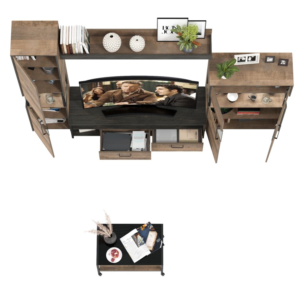 Трувор Гостиная 140, цвет дуб гранж песочный/интра, ШхГхВ 280,4х45,4х210 см. + 70х45х46 см., универсальная сборка