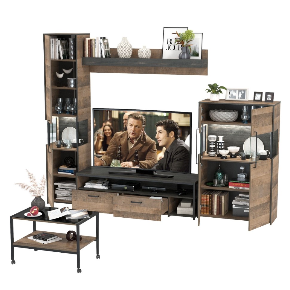 Трувор Гостиная 140, цвет дуб гранж песочный/интра, ШхГхВ 280,4х45,4х210 см. + 70х45х46 см., универсальная сборка