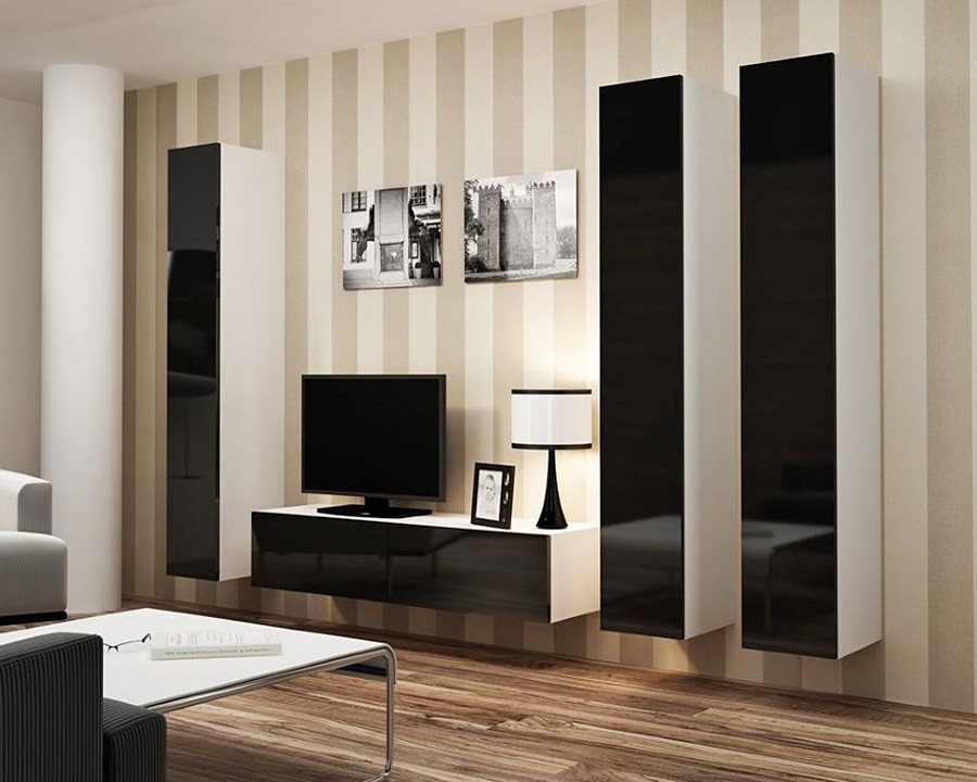 Гостиная Виго 14 МДФ (черная) / Белый Фасадный 0101