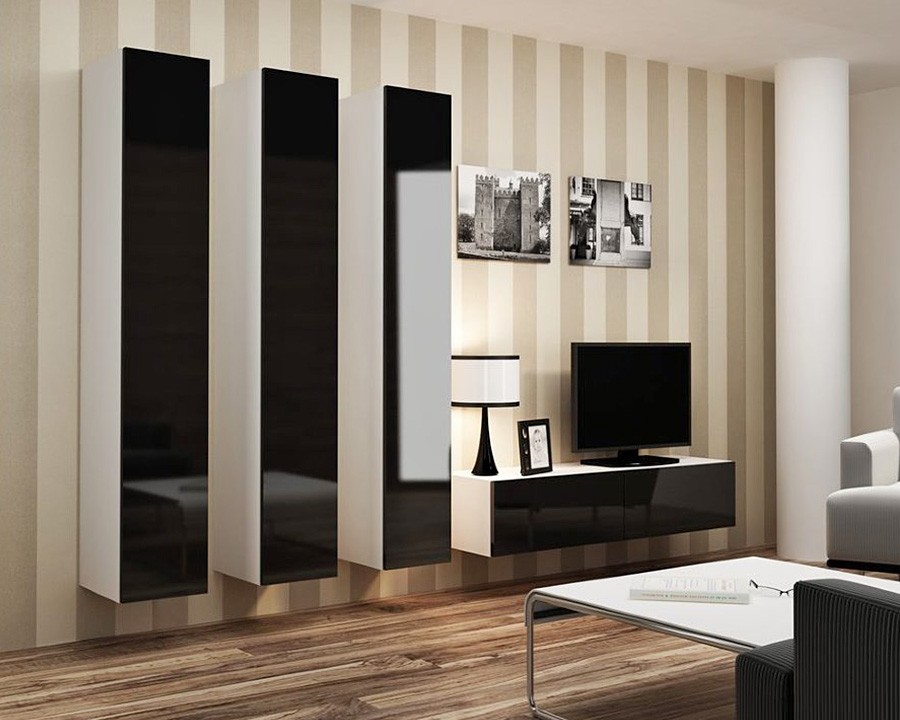 Гостиная Виго 14 МДФ (черная) / Белый Фасадный 0101