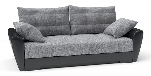 Диван прямой Амстердам еврокнижка серая рогожка+черная экокожа