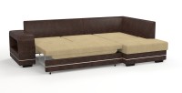 Диван угловой Дубай Люкс экокожа коричневый + велюр бежевый/коричневый + город
