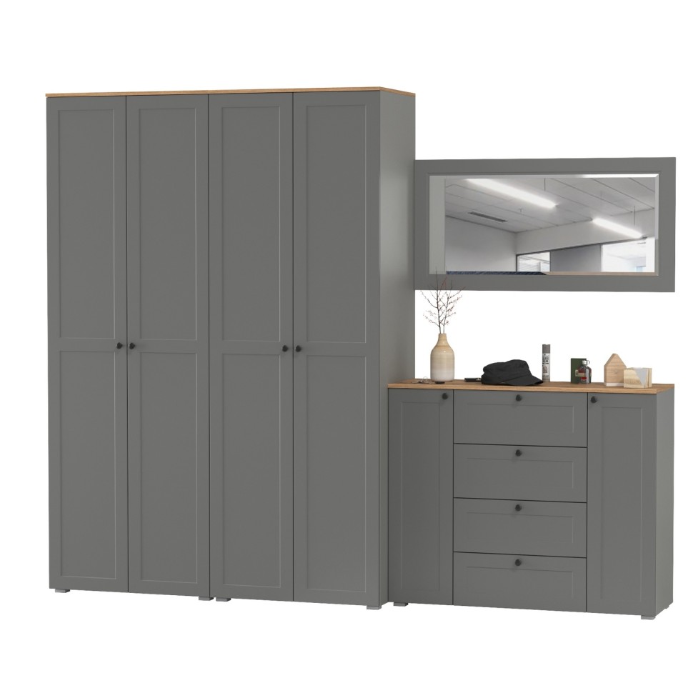 Остин Прихожая 26, цвет серый графит/дуб крафт золотой, ШхГхВ 280х54,3х229,6 см., универсальная сборка