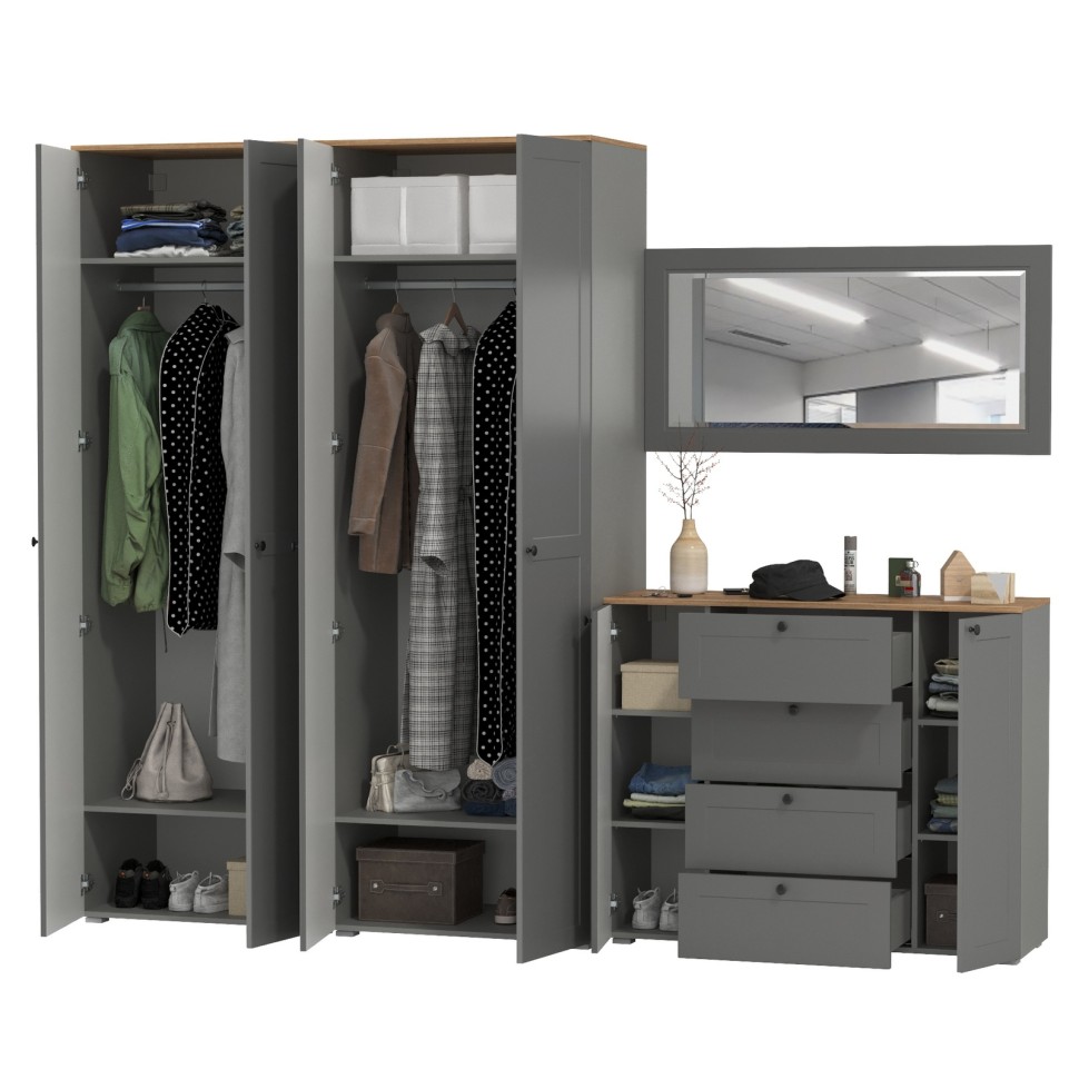 Остин Прихожая 26, цвет серый графит/дуб крафт золотой, ШхГхВ 280х54,3х229,6 см., универсальная сборка
