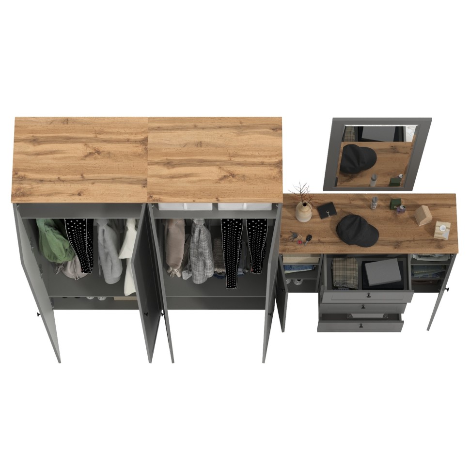Остин Прихожая 26, цвет серый графит/дуб крафт золотой, ШхГхВ 280х54,3х229,6 см., универсальная сборка