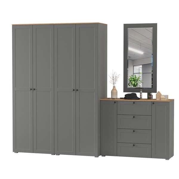 Остин Прихожая 26, цвет серый графит/дуб крафт золотой, ШхГхВ 280х54,3х229,6 см., универсальная сборка