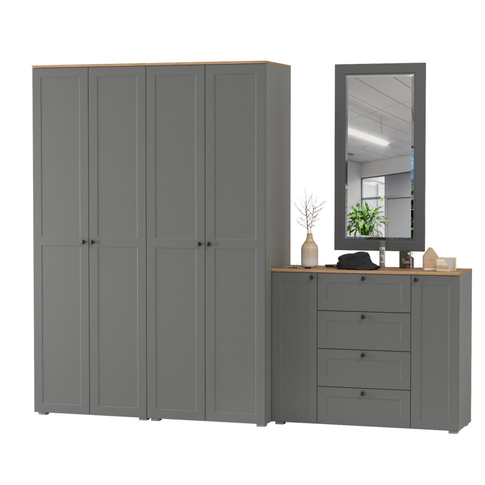 Остин Прихожая 26, цвет серый графит/дуб крафт золотой, ШхГхВ 280х54,3х229,6 см., универсальная сборка