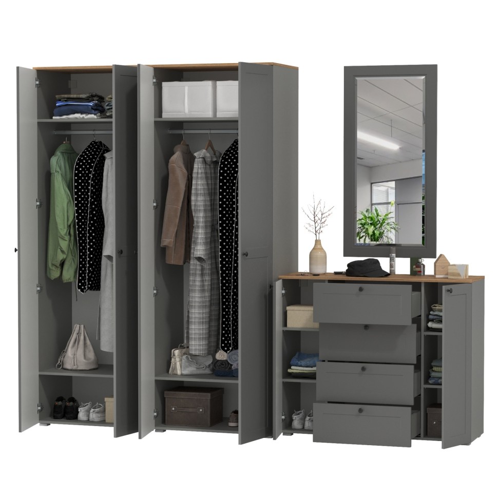 Остин Прихожая 26, цвет серый графит/дуб крафт золотой, ШхГхВ 280х54,3х229,6 см., универсальная сборка
