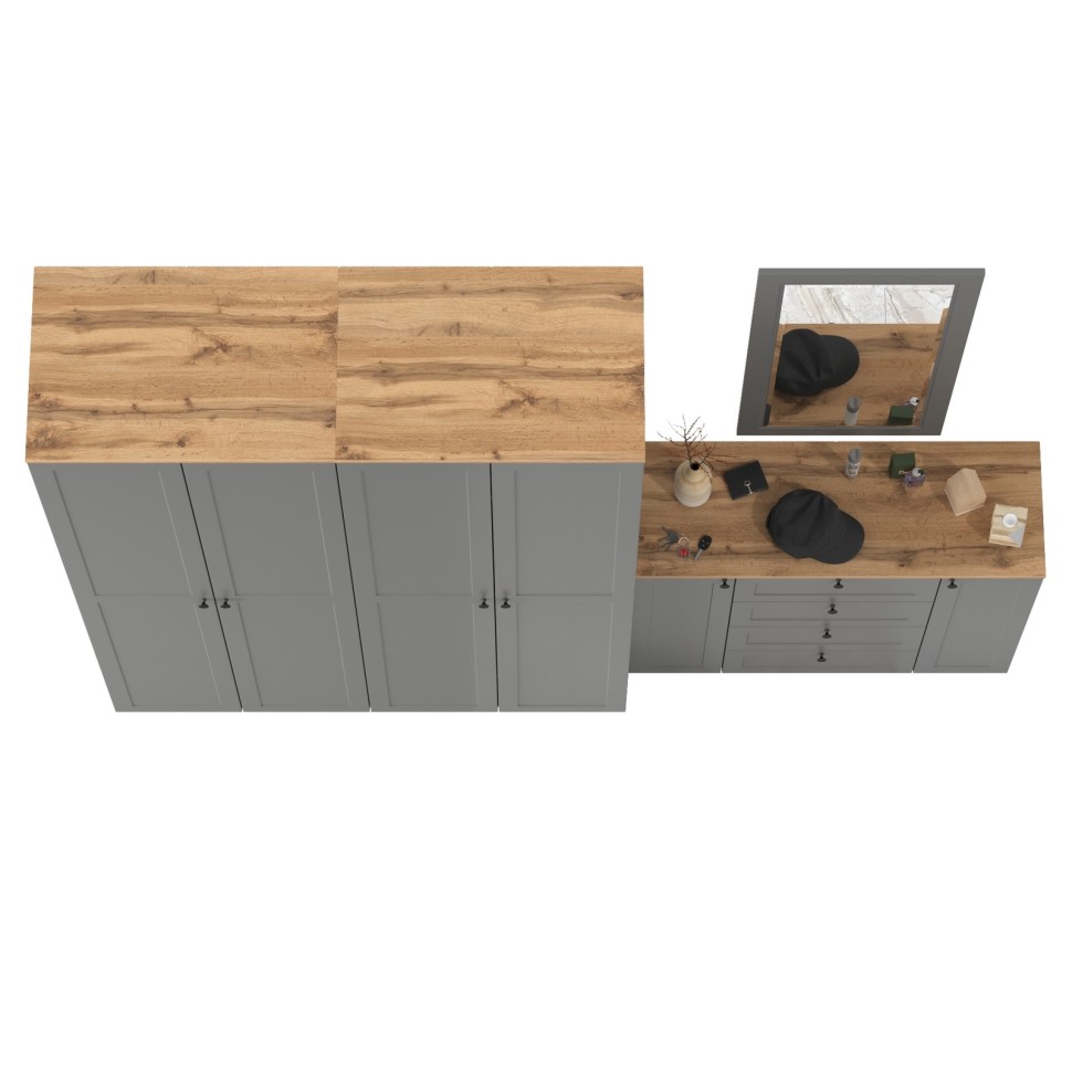 Остин Прихожая 26, цвет серый графит/дуб крафт золотой, ШхГхВ 280х54,3х229,6 см., универсальная сборка