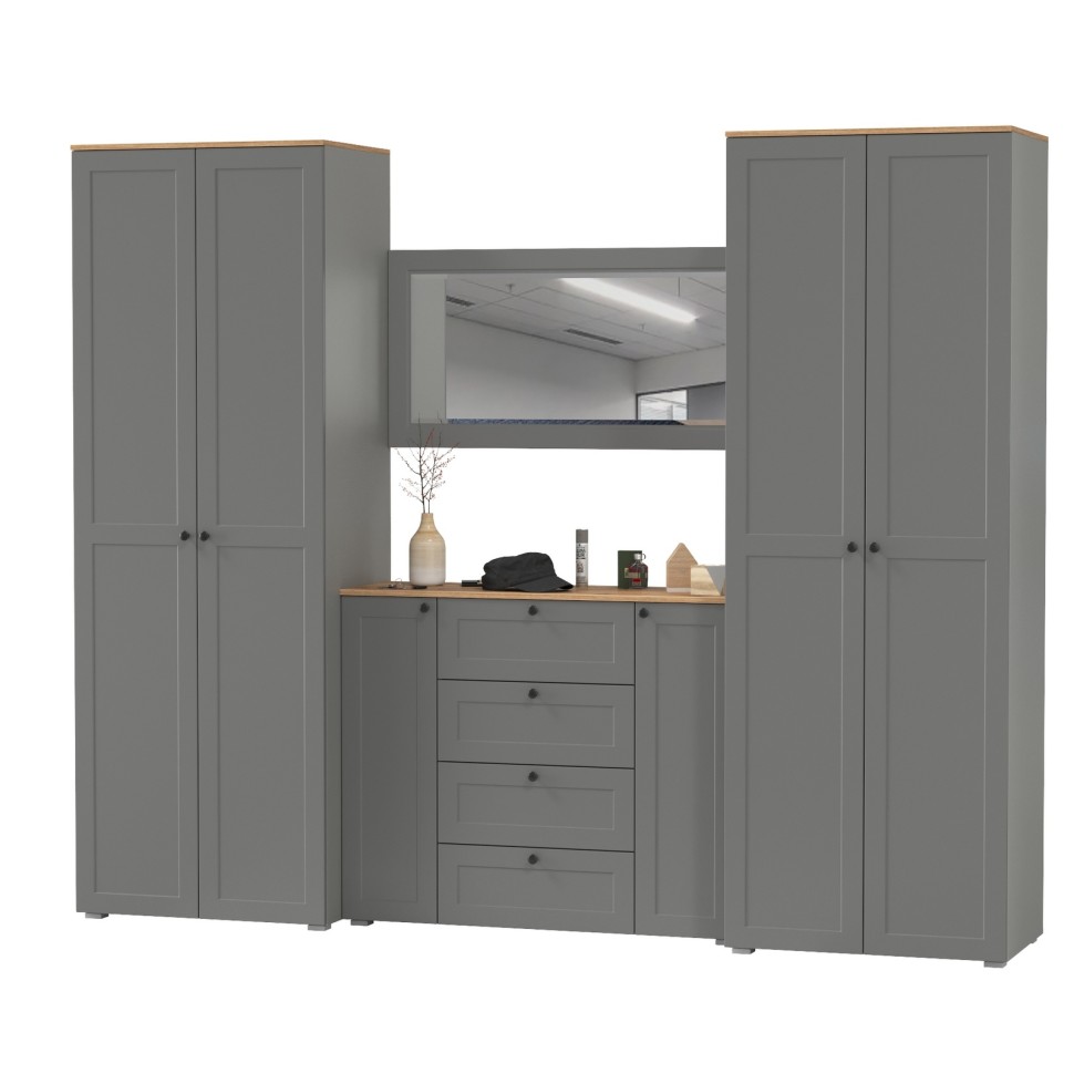 Остин Прихожая 26, цвет серый графит/дуб крафт золотой, ШхГхВ 280х54,3х229,6 см., универсальная сборка