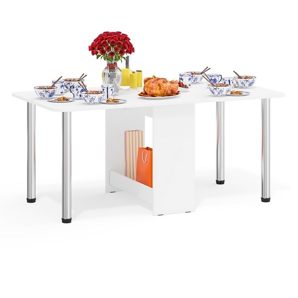 Стол-книжка обеденный МД-СО-04, цвет белый шагрень/ножки хром, ШхГхВ 170х90х74 см., 34х90х74 см. сложенный (Мебельный Двор)