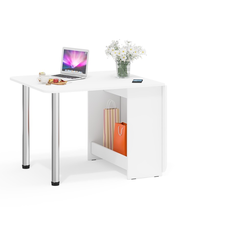 Стол-книжка обеденный МД-СО-04, цвет белый шагрень/ножки хром, ШхГхВ 170х90х74 см., 34х90х74 см. сложенный (Мебельный Двор)