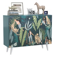 СНЯТО Либера Комод-тумба 16.230.01, цвет бензин/белый, ШхГхВ 115,3х42,6х92,3 см., фасады с рисунком Тропический лес, две дверки