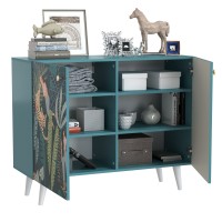 СНЯТО Либера Комод-тумба 16.230.01, цвет бензин/белый, ШхГхВ 115,3х42,6х92,3 см., фасады с рисунком Тропический лес, две дверки