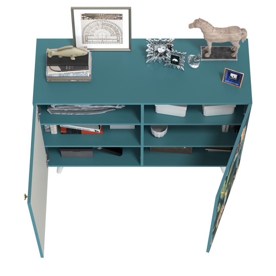 СНЯТО Либера Комод-тумба 16.230.01, цвет бензин/белый, ШхГхВ 115,3х42,6х92,3 см., фасады с рисунком Тропический лес, две дверки