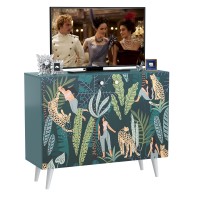 СНЯТО Либера Комод-тумба 16.230.01, цвет бензин/белый, ШхГхВ 115,3х42,6х92,3 см., фасады с рисунком Тропический лес, две дверки