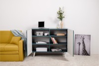 СНЯТО Либера Комод-тумба 16.230.01, цвет бензин/белый, ШхГхВ 115,3х42,6х92,3 см., фасады с рисунком Тропический лес, две дверки