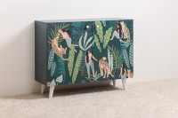 СНЯТО Либера Комод-тумба 16.230.01, цвет бензин/белый, ШхГхВ 115,3х42,6х92,3 см., фасады с рисунком Тропический лес, две дверки