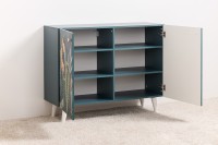 СНЯТО Либера Комод-тумба 16.230.01, цвет бензин/белый, ШхГхВ 115,3х42,6х92,3 см., фасады с рисунком Тропический лес, две дверки