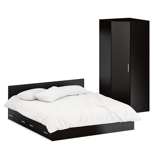 Кровать с ящиками 1800 + Шкаф угловой Стандарт, цвет венге, ШхГхВ 183,5х203,5х70 + 81,2х81,2х200 см., сп.м. 1800х2000 мм., без матраса, основание есть