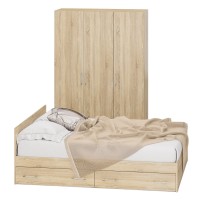 Спальня Стандарт 1-1600Я, цвет дуб сонома, ШхГхВ 163,5х203,5х70 + 135х52х200 см., сп.м. 1600х2000 мм., без матраса, основание есть