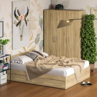 Спальня Стандарт 1-1600Я, цвет дуб сонома, ШхГхВ 163,5х203,5х70 + 135х52х200 см., сп.м. 1600х2000 мм., без матраса, основание есть