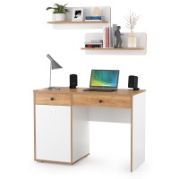 Вуди Стол письменный 12.42 + 2хПолка 15.46, цвет белый премиум/дуб крафт золотой, ШхГхВ 110х52,7х180 см., универсальная сборка