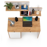 Вуди Стол письменный 12.42 + 2хПолка 15.46, цвет белый премиум/дуб крафт золотой, ШхГхВ 110х52,7х180 см., универсальная сборка