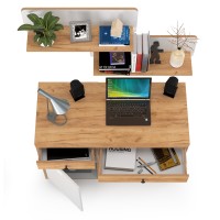Вуди Стол письменный 12.42 + 2хПолка 15.46, цвет белый премиум/дуб крафт золотой, ШхГхВ 110х52,7х180 см., универсальная сборка